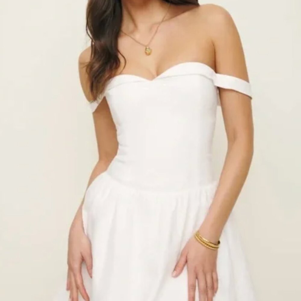 Reformation Linen Mini Dress Off Shoulder - Picture 2 of 3